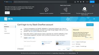 
                            11. Can't login to my Stack Overflow account - Meta Stack Exchange