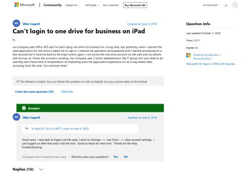 
                            1. Can't login to one drive for business on iPad - Microsoft Community