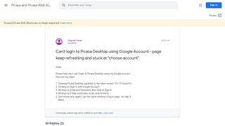 
                            4. Can't login to Picasa Desktop using Google Account - page keep ...