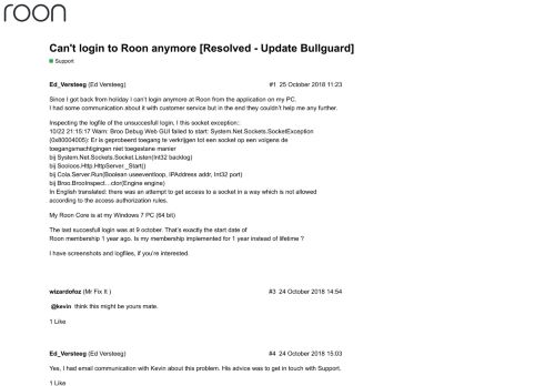 
                            10. Can't login to Roon anymore [Resolved - Update Bullguard] - Support ...
