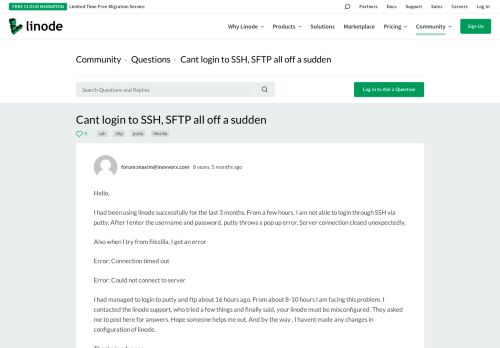 
                            13. Cant login to SSH, SFTP all off a sudden | Linode Questions