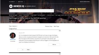 
                            4. Can't login to SWTor.com or the SWTOR launcher - Answer HQ