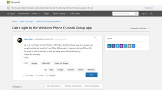 
                            3. Can't login to the Windows Phone Outlook Group app - Microsoft ...