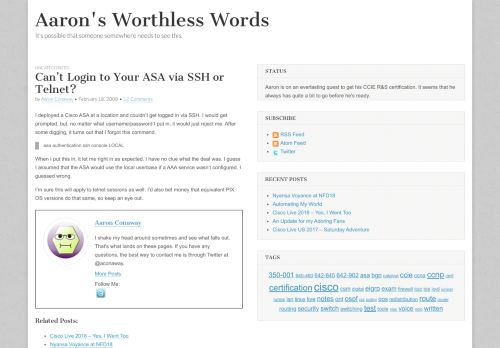 
                            4. Can't Login to Your ASA via SSH or Telnet? – Aaron's Worthless Words