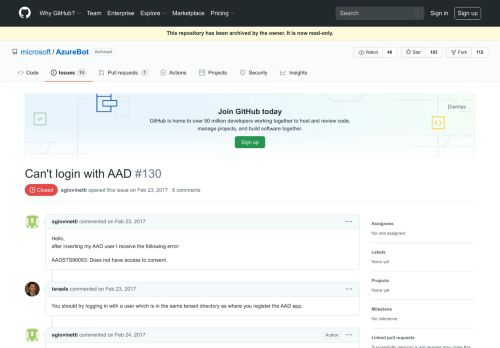 
                            8. Can't login with AAD · Issue #130 · Microsoft/AzureBot · GitHub