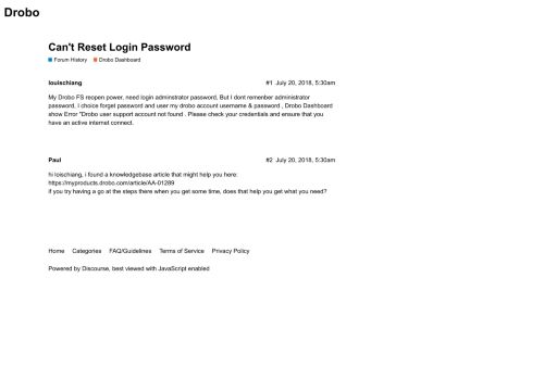 
                            11. Can't Reset Login Password - Drobo Dashboard - Drobo