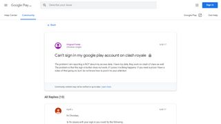 
                            13. Can't sign in my google play account on clash royale - Google ...