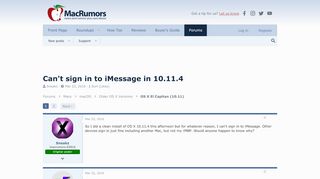 
                            12. Can't sign in to iMessage in 10.11.4 | MacRumors Forums