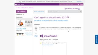 
                            2. Can't sign in to Visual Studio 2013 - MSDN - Microsoft