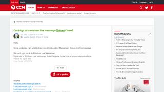 
                            7. Can't sign in to windows live messenge [Solved] - Ccm.net