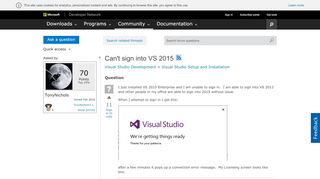 
                            1. Can't sign into VS 2015 - MSDN - Microsoft