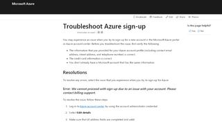 
                            8. Can't sign up for Azure in the Azure portal or Azure ... - Microsoft Support