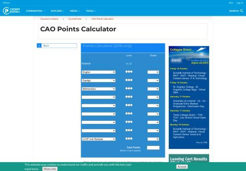 
                            11. CAO Points Calculator 2016 - CareersPortal.ie