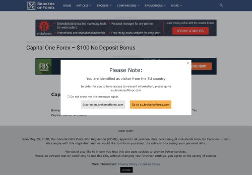 
                            1. Capital One Forex - $100 No Deposit Bonus - BrokersOfForex.com