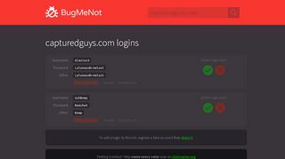 
                            1. capturedguys.com logins - BugMeNot