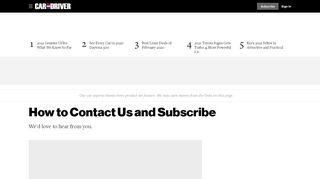 
                            2. Car and Driver - How to Contact Us and Manage Your Subscription