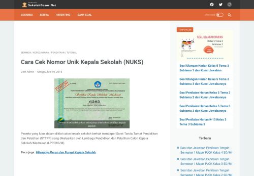 
                            10. Cara Cek Nomor Unik Kepala Sekolah (NUKS) - SekolahDasar.Net