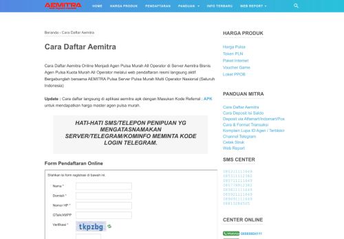 
                            9. Cara Daftar Aemitra | AEMITRA Pulsa