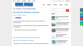 
                            8. Cara Login Emis Manajemen Jenjang MI - GURU JUGAN