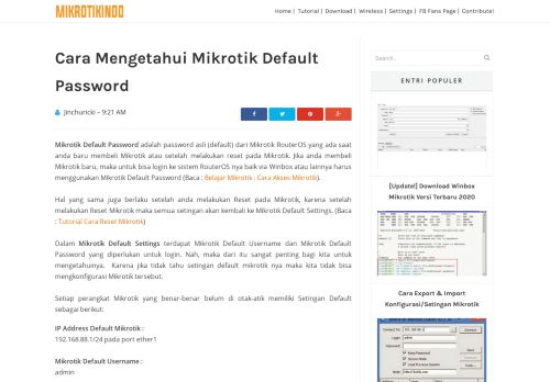 
                            1. Cara Mengetahui Mikrotik Default Password - Kumpulan Tutorial ...