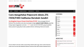 
                            8. Cara Mengetahui Password Admin ZTE F609/F660 Indihome Berubah ...