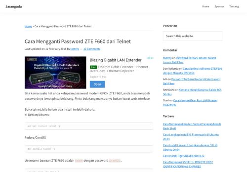 
                            12. Cara Mengganti Password ZTE F660 dari Telnet « Jaranguda.com