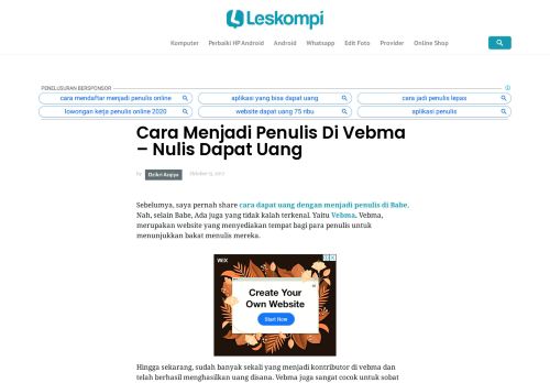 
                            10. Cara Menjadi Penulis Di Vebma - Nulis Dapat Uang - Leskompi