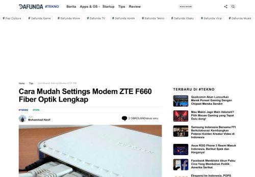 
                            11. Cara Mudah Settings Modem ZTE F660 (WiFi) Lengkap - Dafunda.com