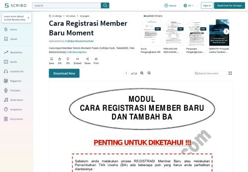 
                            13. Cara Registrasi Member Baru Moment - Scribd