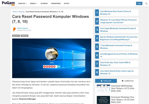 
                            5. Cara Reset Password Komputer Windows (7, 8, 10) - Pugam