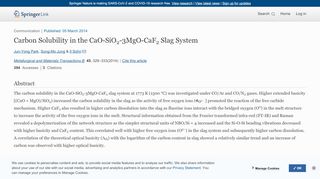 
                            12. Carbon Solubility in the CaO-SiO2-3MgO-CaF2 Slag System ...