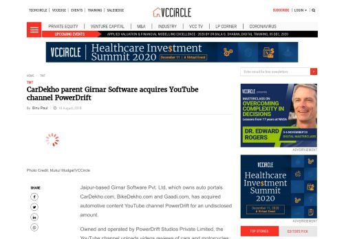 
                            12. CarDekho parent Girnar Software acquires YouTube channel ...