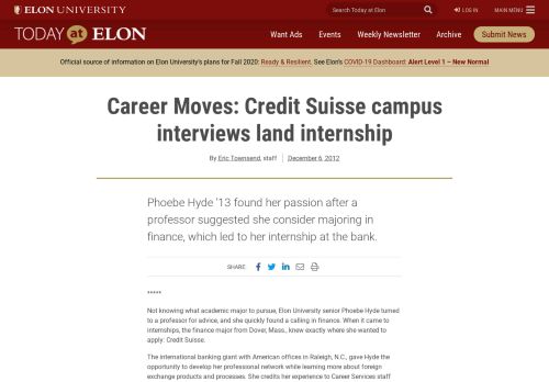 
                            13. Career Moves: Credit Suisse campus interviews land internship