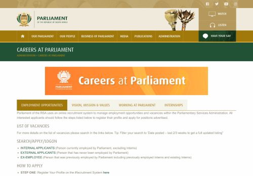 
                            9. Careers at Parliament - Parliament of South Africa