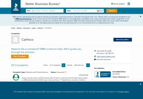 
                            6. Carfinco | Complaints | Better Business Bureau® Profile