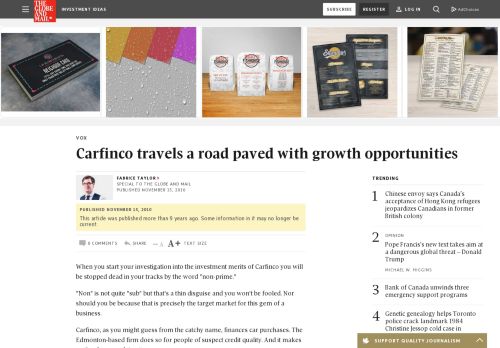 
                            10. Carfinco travels a road paved with growth opportunities - The Globe ...