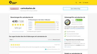 
                            7. carinokarten.de Bewertungen & Erfahrungen | Trusted Shops