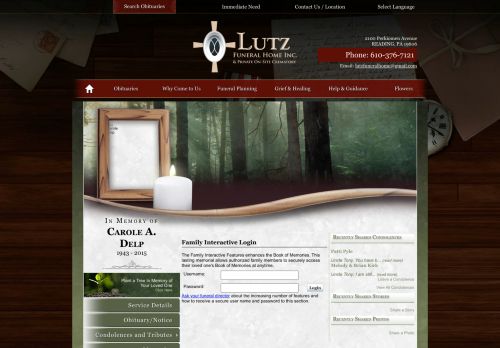 
                            3. Carole Delp Login - READING, Pennsylvania | Lutz Funeral Home, Inc.