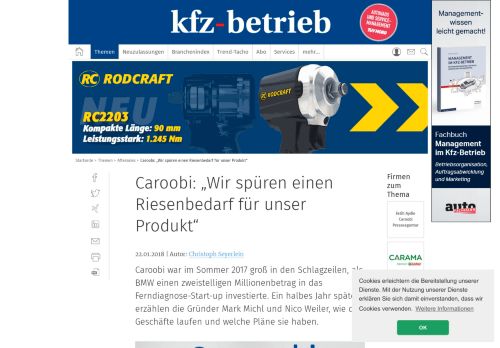 
                            6. Caroobi: „Wir spüren einen Riesenbedarf für unser Produkt“ - kfz-betrieb