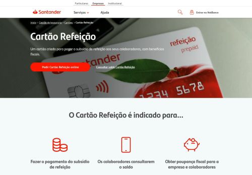 
                            8. Cartão Refeição - O Cartão de Alimentação do Santander