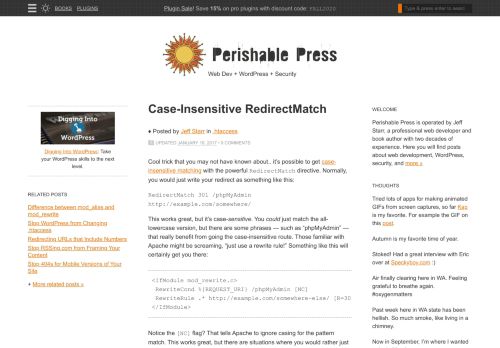 
                            4. Case-Insensitive RedirectMatch | Perishable Press