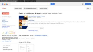 
                            9. Cases in Intelligence Analysis: Structured Analytic Techniques in ... - Google Books-Ergebnisseite