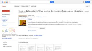 
                            8. Cases on Collaboration in Virtual Learning Environments: Processes ... - Google Books Result