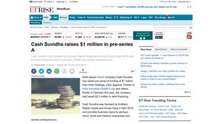 
                            10. Cash Suvidha raises $1 million in pre-series A - The Economic Times
