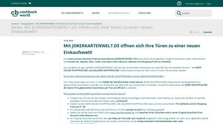 
                            7. Cashback World | News: Mit JOKERKARTENWELT.DE öffnen sich ...