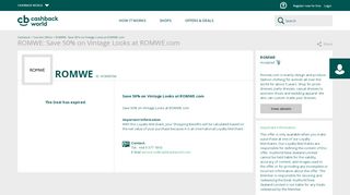 
                            12. Cashback World | ROMWE: Save 50% on Vintage Looks at ROMWE ...