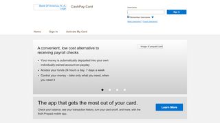 
                            7. CashPay Card - Home Page - Bank of America