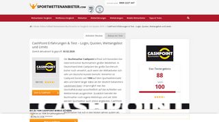 
                            12. CashPoint Erfahrungen & Test - Login, Quoten, Wettangebot und Limits