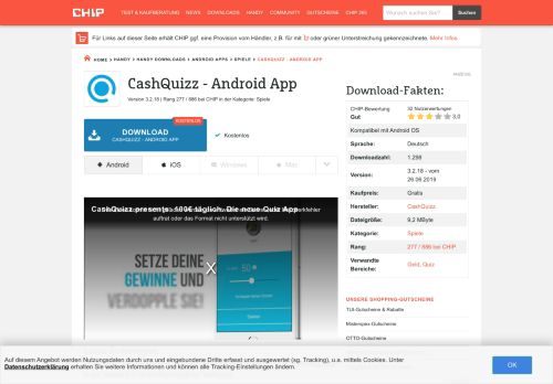 
                            5. CashQuizz - Android App - Download - CHIP