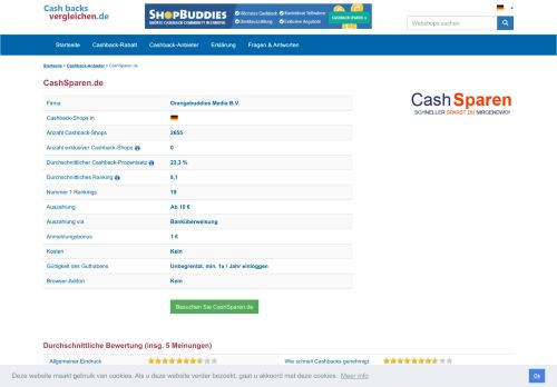 
                            11. CashSparen.de – Informationen und Reviews - Cashbacks vergleichen